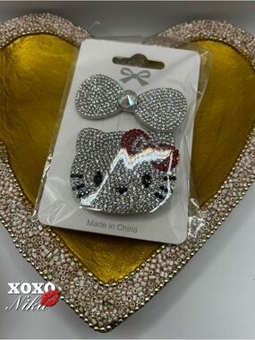 Rhinestone Kitty Hair Clips  2pc set - RED